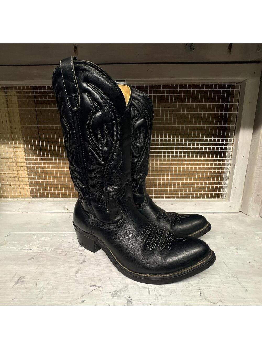 Double H Cowboy Boots Mens size 8.5 EE Black Leather Made in USA